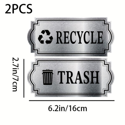 2pcs Recycling &amp; Trash Decal Stickers – Elegant Brushed Silvery Vinyl Decals for Waste Management