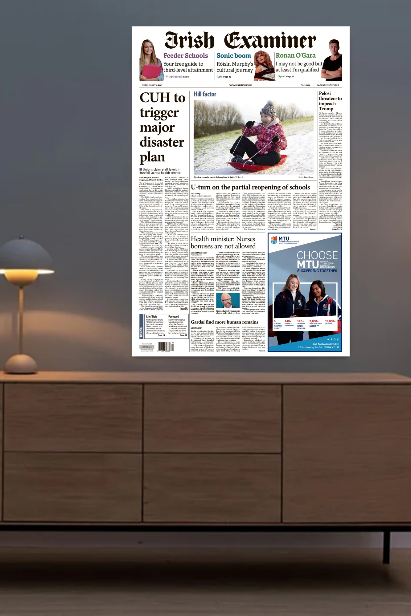 Irish Paper Headlines from the Day You Were Born,Anniversary or Special Date  – A Unique Gift on Canvas!